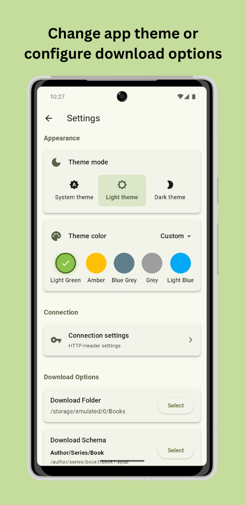 Theme and download options